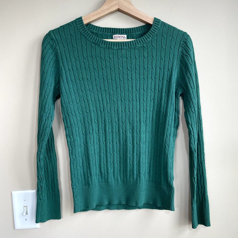 Merona green knit crewneck sweater women's size medium cotton rayon top casual